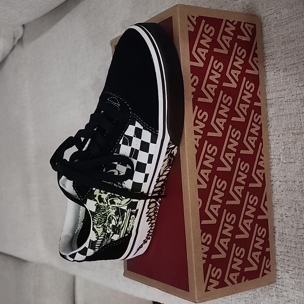 Brand new With Tags & Box — Kids Vans size 4.00 with dinosaur image